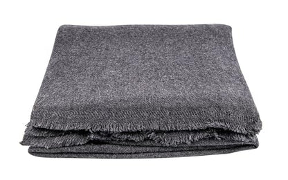 Cashmere Blanket – Hand Woven 100% Pure Wool Throw Blanket, 135 x 270 cm – Plain Cozy, and Soft Blanket for Bed, Sofa, or Couch - Made in Nepal - color: Black Grey