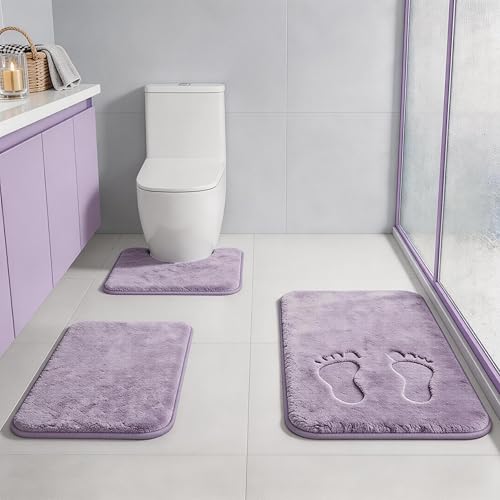 RUN HELIX Bathroom Rugs Sets 3 Piece, Soft Absorbent Memory Foam Bath Mats Set, Dry Fast Bath Mat, Machine Washable Bath Rug Set for Bathroom （Lilac） - color: Lilac