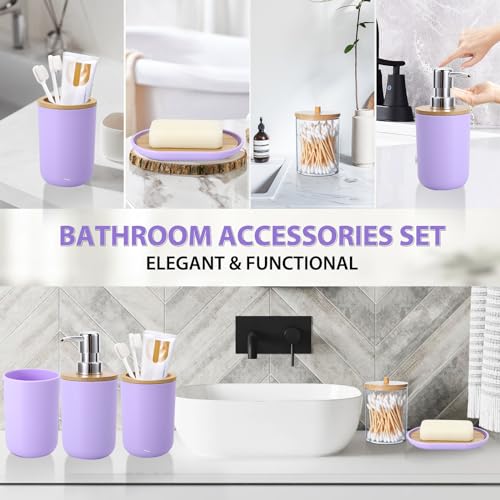 Bathroom Accessories Set 5Piece Light Purple Bathroom Sets, Toothbrush Holder, Toothbrush Cup, Lotion Soap Dispenser, Soap Dish and Qtip Holder Bathroom Decor - style: Light Purple