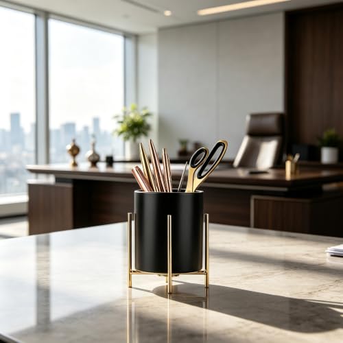2pcs Sturdy Cutlery Holder White Ceramic With Metal Bracket Robust Silverware Caddy For Countertop - Spoon Holder Silverware Caddy - color: Black gold, size: S