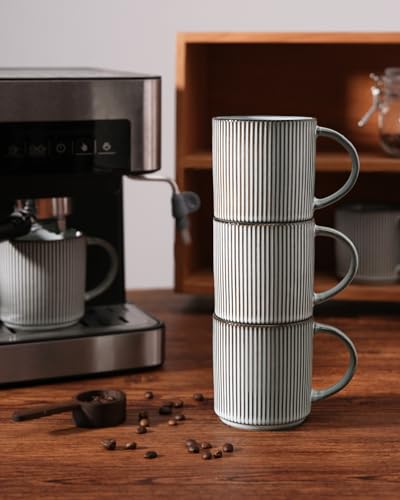 famiware Coffee Mug Set for 4, Star 12 oz Catering Mugs Cup Set with Handle for Coffee, Tea, Cocoa, Milk - Ceramic Stoneware Drinkware Set, Smoky Blue | Stoneware Stackable Catering Cup for Coffee, Tea, Cappuccino, Latte, Microwave & Dishwasher Safe, Smok