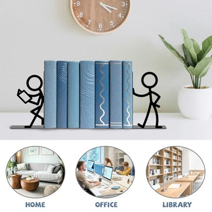 Metal Bookends Reading People Book Ends for Shelves | Figurine Bookends Decorative Unique Desk Bookend Black Book Stopper for Home Reading Bookshelf Decor Book Lovers Gift - style: Reading People