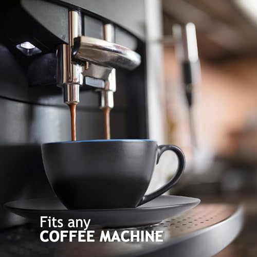 MIAMIO - Set of 6, Ceramic Stackable Cappuccino Cups Set / 6 Ounce Cappuccino Mugs and Saucer with Metal Stand for Coffee Drinks, Cafe, Latte, Americano and Tea - Le Papillon Collection (Blue) - color: Blue
