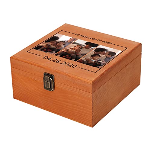 Personalized Memory Box with Photo & Text Custom Wooden Keepsake Box with Lids Wood Storage Box Customized Picture, Gifts for Wedding Anniversary Birthday Graduation Memorial Day - color: Custom 3 photos, size: 7.7" x 7.7" x 3.9" (L x W x H)