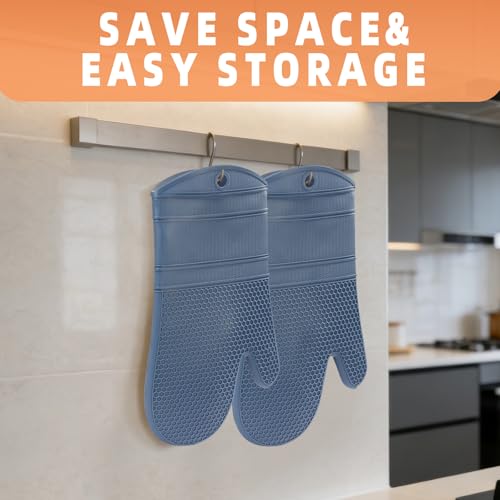 YUTAT Silicone Oven Mitts,Heat Resistant Oven Gloves with Soft Polyester Filling,Perfect for BBQ, Baking and Cooking,Blue,2 Pcs Set - color: Blue-honeycomb Surface, size: 13“L x 7"W-2 Piece