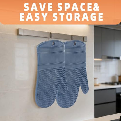 YUTAT Silicone Oven Mitts,Heat Resistant Oven Gloves with Soft Polyester Filling,Perfect for BBQ, Baking and Cooking,Blue,2 Pcs Set - color: Blue-honeycomb Surface, size: 13“L x 7"W-2 Piece