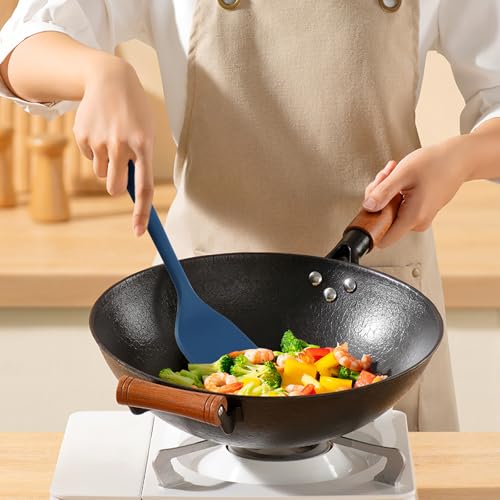 MOACC Silicone Kitchen Cooking Utensils Set: Heat Resistant 13inch Long Kitchen Gadgets, BPA Free Non Stick Rubber Cook Accessories For Food Prep, Frying, Serving, Basting (Dark Blue) - color: Dark Blue
