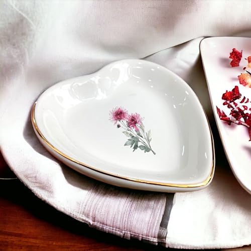 November Chrysanthemum Ring Dish-Pink Floral Dish for Hippie,Nature,Pace-January Flower for Mom,Mother-in-law,Step Mom,Godmother,Aunt,Grandma,Sister,Friend-Virgo Birthday Gifts - style: 11 - November (Chrysanths)