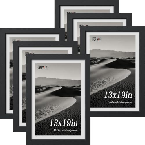 VCK 13x19 Picture Frames Black - 6 Pack, Wide Border Wood Poster Frame, Multi-Directional Display Family Photos, Office Prints, Studio/Gallery Artwork, Woodgrain Series, Wall Hanging - color: Black, size: 13 x 19