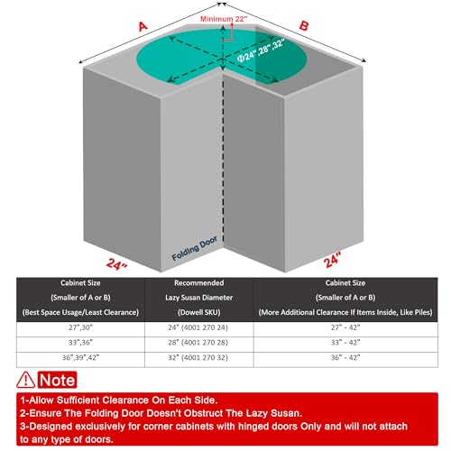 Dowell Base Cabinet Kidney Shape Dia.24 270° Lazy Susan, 2 Shelves, Kitchen Base Corner Cabinet Organizer (Chrome 4001 270 24) - size: Base Cabinet Kidney Shape Dia.24" 270°