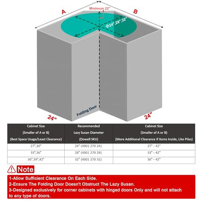 Dowell Base Cabinet Kidney Shape Dia.24 270° Lazy Susan, 2 Shelves, Kitchen Base Corner Cabinet Organizer (Chrome 4001 270 24) - size: Base Cabinet Kidney Shape Dia.24" 270°