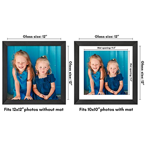 Americanflat 12x12 Picture Frame - Matted to 10x10 - Black | Shatter-resistant glass, hanging hardware included, use with or without mat - color: Black, size: 12x12