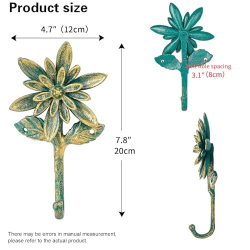 Sungmor 2 Pack Cast Iron Coat Hooks - Flower Shaped& Antique Green | Heavy Duty Wall Hook for Coats,Hats,Keys - Hanger for Entryway,Bathroom and Bedroom - color: Antique Green
