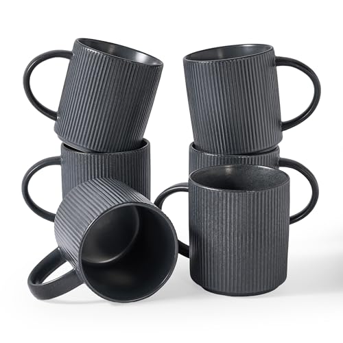 famiware Coffee Mug Set of 6, Star 16 oz Large Mugs Cup Set with Handle | Ceramic Mug for Coffee, Latte, Tea, Stackable Drinkware Set, Microwave & Dishwasher Safe, Matte Dark Charcoal - color: Matte Dark Charcoal, size: 6 Count (Pack of 1)