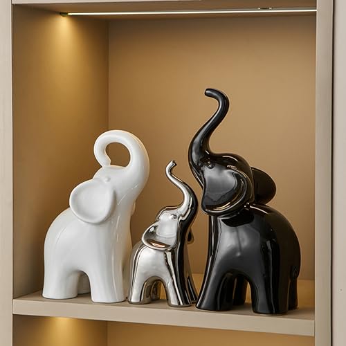 XINXUAN Modern Ceramic Elephant Family Ornaments, Set of 3, Home Decor (B-3PCS Elephant) - size: B-3PCS elephant