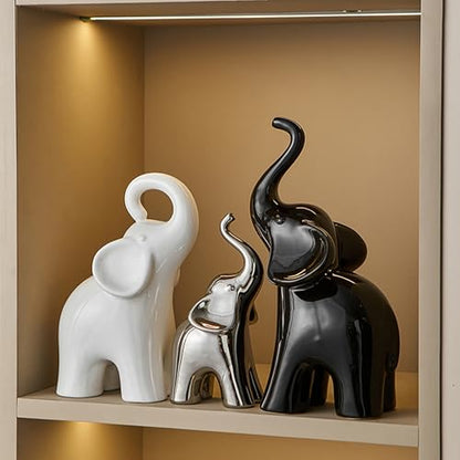 XINXUAN Modern Ceramic Elephant Family Ornaments, Set of 3, Home Decor (B-3PCS Elephant) - size: B-3PCS elephant