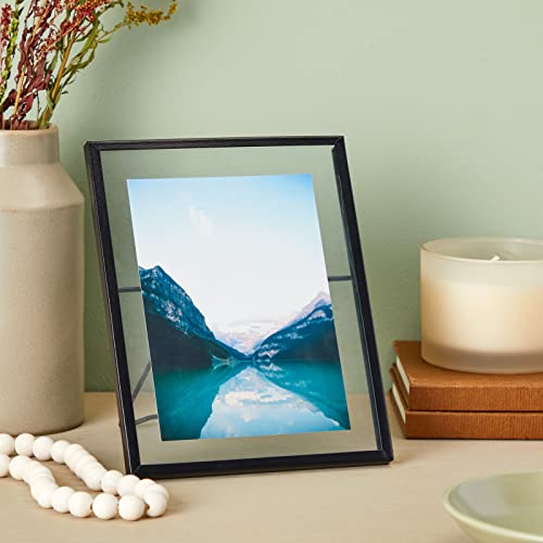 Juvale Wedding Floating Glass Picture Frames - 8-Pack, Black, 6.9" x 8.9", for 5" x 7" Photos - Hanging Picture Frames & Table Number Display - Double-Sided Glass & Easel Back