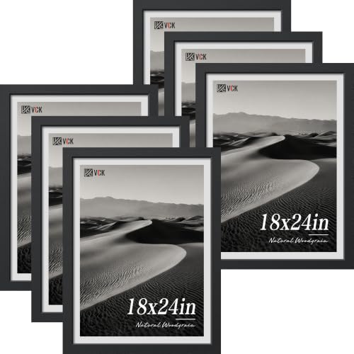VCK 18x24 Poster Frames Black - 6 Pack, Wide Border Wood Picture Frame, Multi-Directional Display Family Photos, Office Prints, Studio/Gallery, Wall Hanging - color: Black, size: 18 x 24