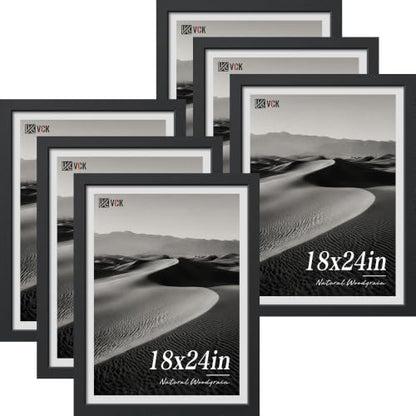 VCK 18x24 Poster Frames Black - 6 Pack, Wide Border Wood Picture Frame, Multi-Directional Display Family Photos, Office Prints, Studio/Gallery, Wall Hanging - color: Black, size: 18 x 24