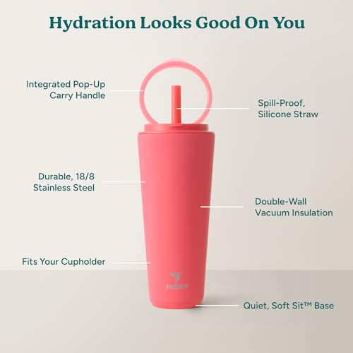 REDUCE Halo 32 oz Stainless Steel Vacuum Insulated Tumbler - Spill Proof Travel Mug with Flip Handle Lid - Keeps Drinks Cold for 32 Hrs - Dishwasher Safe - Cupholder Friendly - Daquiri - color: Daquiri, size: 32 Ounces