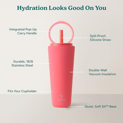 REDUCE Halo 32 oz Stainless Steel Vacuum Insulated Tumbler - Spill Proof Travel Mug with Flip Handle Lid - Keeps Drinks Cold for 32 Hrs - Dishwasher Safe - Cupholder Friendly - Daquiri - color: Daquiri, size: 32 Ounces
