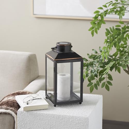 Deco 79 Metal Modern Candle Lantern with Gold Accents, 8" x 7" x 14", Black - size: 8" x 7" x 14
