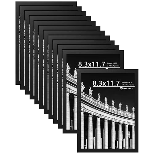 A4 Picture Frame Set of 12, Modern Gallery Wall Frames, Black | Fits 6x8 With Mat or 8.3x11.7 Without Mat, Shatterproof Cover, Horizontal or Vertical Wall Mounting, Tabletop, Photo Collage - color: Black, size: 8.3x11.7