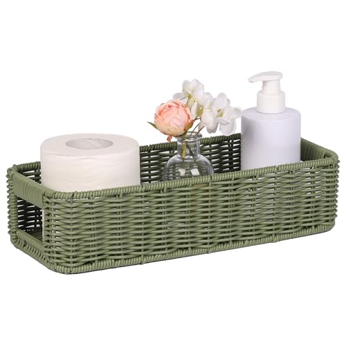 Storage Wicker Basket Decor: Green Decorative Storage Bin for Countertop and Shelves - Waterproof Toilet Paper Basket over Toilet Tank - color: Green, size: small (1-pack)