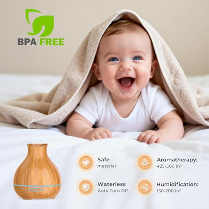 Aromatherapy Essential Oil Diffuser 550ml 12 Hours Wood Grain Aroma Diffuser with Timer Cool Mist Humidifier for Large Room, Home, Baby Bedroom, Waterless Auto Shut-off,7 Colors Lights Changing - color: Brown