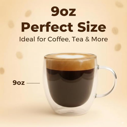 Casafoyer 9 Oz Double Wall Glass Coffee Cups Set of 4, Borosilicate Espresso Mugs
