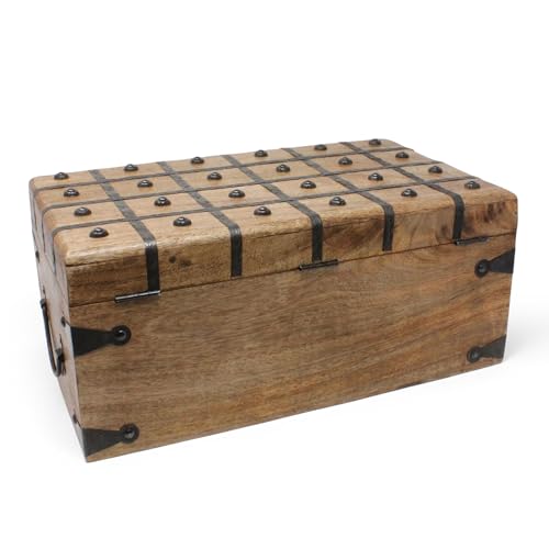 Treasure Chest Wooden Box with Antique Iron Lock and Skeleton Key (X-Large 17x10x7.5) - Storage and Decor – Pirate Wooden Treasure Chest, Decorative Box with Hinged Lid, - size: X-Large 17 x 10 x 7.5"