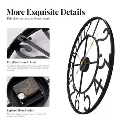20 Inch Black Wall Clock, Battery Operated Round Clock, Arabic Numerals - color: Black Arabic Number, size: 20 Inch