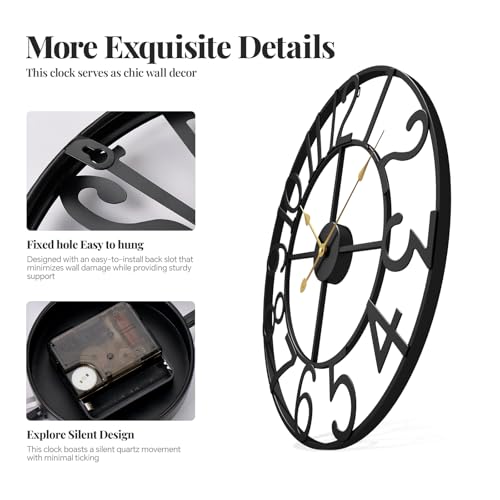 20 Inch Black Wall Clock, Battery Operated Round Clock, Arabic Numerals - color: Black Arabic Number, size: 20 Inch