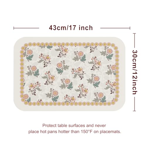 Vinyl Waterproof Placemats Set of 6 Rectangular,12"*17"-Hazel D | Wipeable Beautiful Print Place Mats,Stain Resistant,Heat Resistant,Everyday Meals,Kitchen,Dinning,Holiday,Decor - color: Hazel D