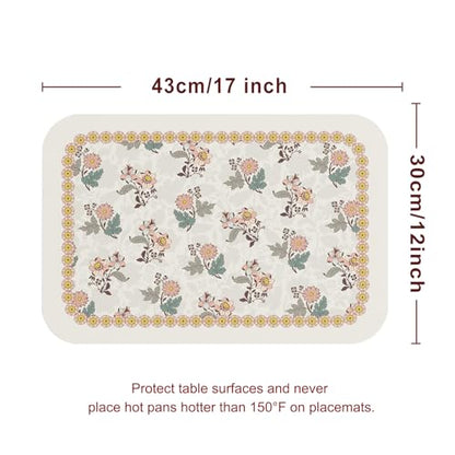 Vinyl Waterproof Placemats Set of 6 Rectangular,12"*17"-Hazel D | Wipeable Beautiful Print Place Mats,Stain Resistant,Heat Resistant,Everyday Meals,Kitchen,Dinning,Holiday,Decor - color: Hazel D