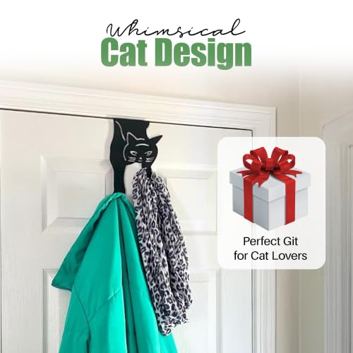 Evelots Cat Over The Door Hooks for Hanging - Black - Over The Door Organizer - Strong Metal Hooks - size: 1 Pack, style: Scratching Cat Design
