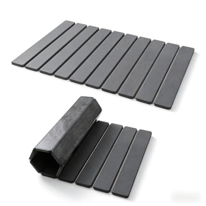 Foldable Stone Bath Mat, Quick-Dry Non-Slip Diatomaceous Earth Mat, Space-Saving Absorbent Shower Mat for Bathroom, Non-Slip Rubber Base,Easy to Clean, 23.6" x 15.5" Grey