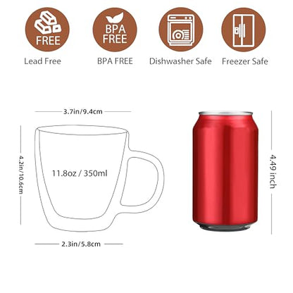 CNGLASS Double Wall Glass Coffee Mugs 12 oz,Insulated Glass Coffee Cups with Handle,Clear Espresso Mugs for Cappuccino,Latte,Tea Bags,Hot and Cold Beverages,Set of 2 - size: 12oz