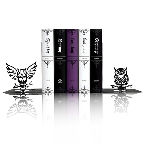 Matte Black Iron Gothic Decorative Bookends, Owl Book Ends for Shelves, Unique Bird Lover Owl Gifts for Women and Men, Metal Book Holders for Gothic Bookshelf, Witchy Room and Forest Decor - color: Owl