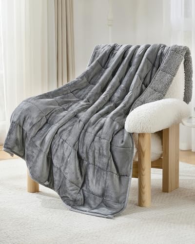 Ultra-Soft Weighted Blanket for Adults(15 lbs, 60” x 80” Queen Size) | Plaid Sherpa Fleece Reversible Heavy Blanket with Glass Beads, Perfect for 140-190 lbs, Machine Washable, Gray - color: Plaid Gray, size: 60" x 80" 15lbs