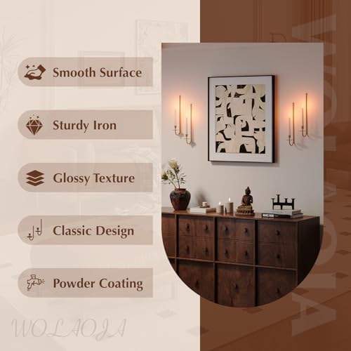 Metal Wall Candle Sconce Holder Set of 4 Wall Mount Candle Holder Pillar Holder Brass Modern Wall Candle Sconces Hanging for Living Room Farmhouse Fireplace Wedding - color: Brass, size: 4PC