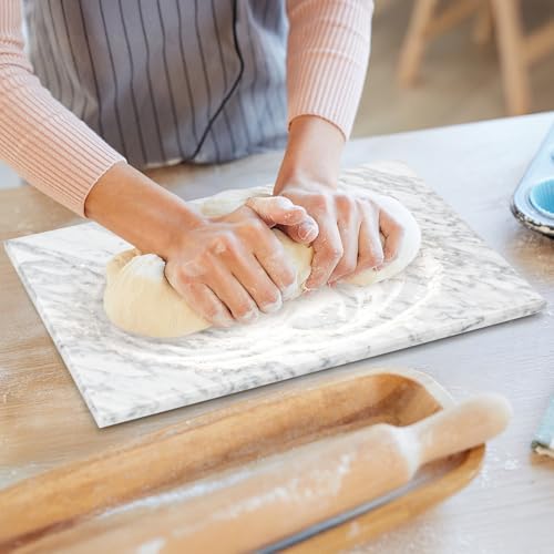 Hiceeden 8 x 12 Inches Marble Cutting Board, Stone Cutting Board with Non-Slip Feet for Kitchen Countertop, Rectangular Serving Slab for Charcuterie, Cheese, Pastry, Scratch & Heat Resistant, White