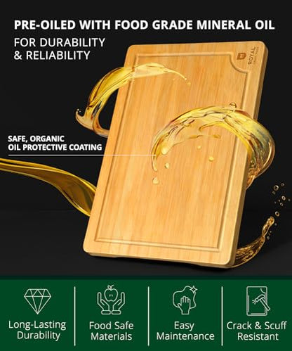 ROYAL CRAFT WOOD Bamboo Cutting Board | with Juice Groove - Kitchen Chopping Board for Meat Cheese and Vegetables, Heavy Duty Serving Tray - color: Natural, size: 18"L x 12"W