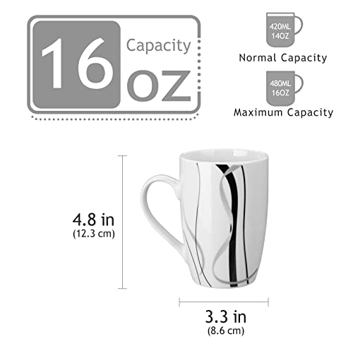 VEWEET Large Coffee Mugs Set of 6, 16 OZ White Cups Set Ceramic, Fiona | Large Coffee Mugs Set of 6 with Handle, Microwave and Dishwasher Safe White Ceramic, Easy Grip for Tea, Coffee - color: FIONA, size: 16 OZ (Set of 6)