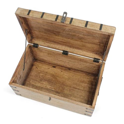 Treasure Chest Wooden Box with Antique Iron Lock and Skeleton Key (XX-Large 20x11.75x9) - Storage and Decor – Pirate Wooden Treasure Chest, Decorative Box with Hinged Lid, - size: XX-Large 20 x 11.75 x 9"