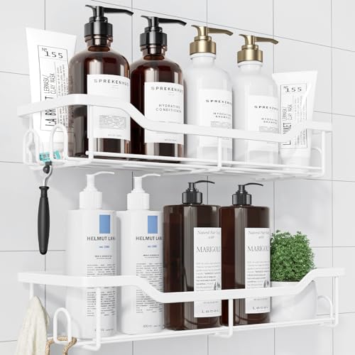 Kitsure Shower Caddy, Adhesive Shower Organizer, Large, White | Stainless Steel Shelf for Inside Shower, No Drill Bathroom Organizers and Storage, Home Decor Accessories - color: White, size: Large