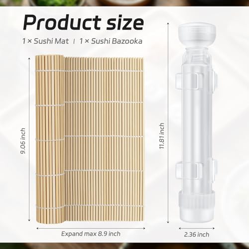 Sushi Making Kit, Upgraded 11.8 Inches Sushi Roller, Sushi Rolling Mat Sushi Maker Sushi Kit, Sushi Bazooka Easy Made Sushi - color: Translucent White