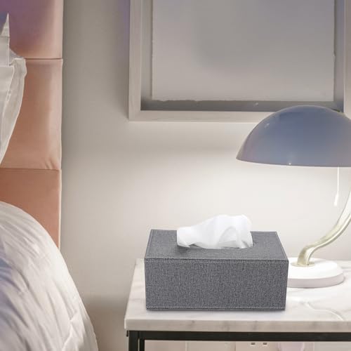 Sumnacon Tissue Box Cover Rectangle Linen Tissue Box, Stylish Tissue Box Holder with Magnetic Bottom,Decorative Tissue Cover for Bathroom Living Room Toilet Table Desk Office Car, Grey | Elegant Tissue Box Cover Rectangular,Decorative Tissue Covers for Ba