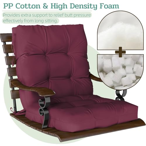 Outdoor Chair Cushions 42x21x4 Inch Set of 2, Burgundy | Patio Cushions for Dining Rocking Chairs, High Back Soft Seat Pad with Ties, Waterproof Fade Resistant, Indoor Outside Use - color: Burgundy