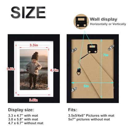 5x7 Picture Frame Black, Solid Wood Frames 5x7 with Acrylic Plexiglass for Pictures 4x6 With Mat,Tabletop and Wall Display, 5 x 7 Picture Frame Set of 4 - color: Black, size: 5x7